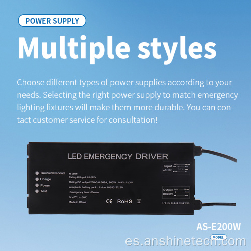 Controlador de emergencia de luz LED de 200W para iluminación.